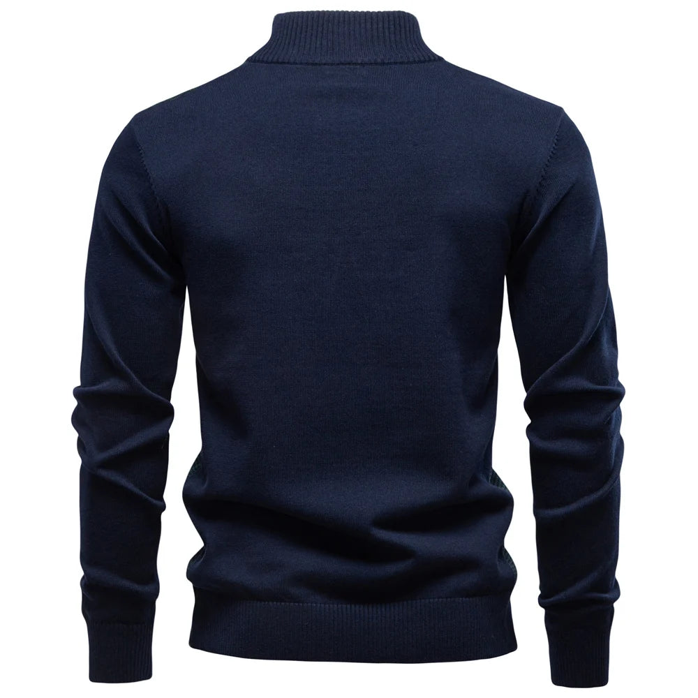 Men’s Luxury Cotton Turtleneck Sweater – Striped Knit Autumn Winter Pullover