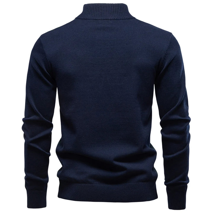 Men’s Luxury Cotton Turtleneck Sweater – Striped Knit Autumn Winter Pullover