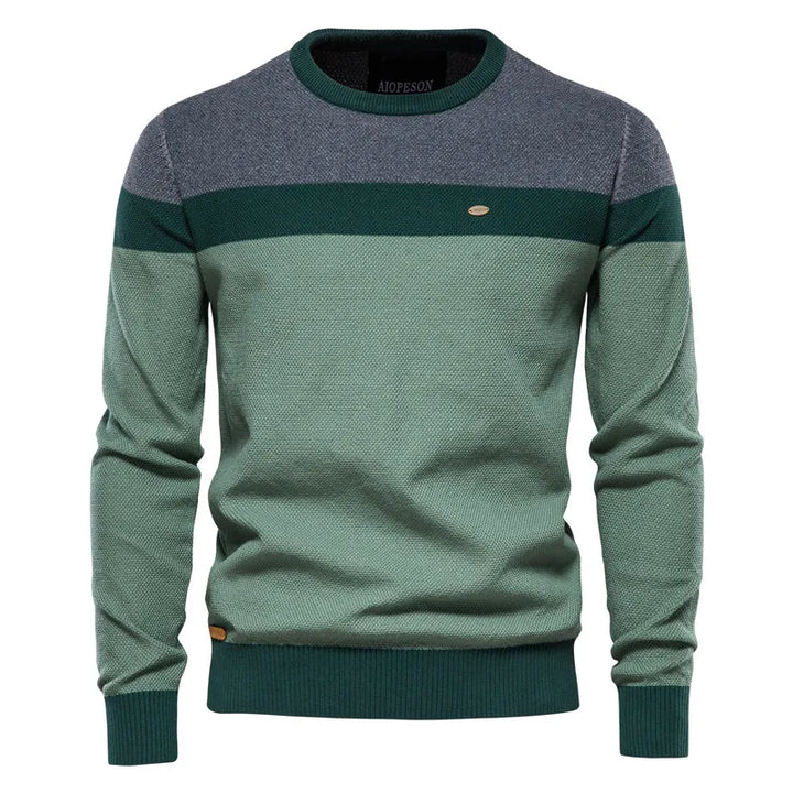 Men’s Spliced Cotton Pullover – High-Quality O-Neck Winter Sweater