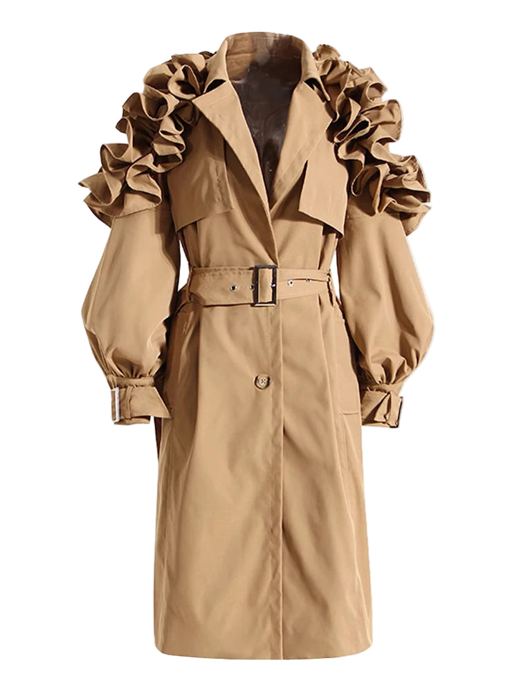 Women’s Long Trench Coat – Black/Khaki