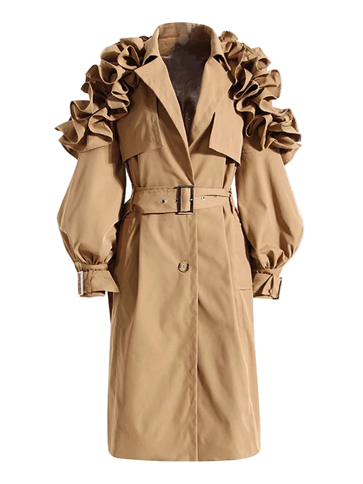 Women’s Long Trench Coat – Black/Khaki
