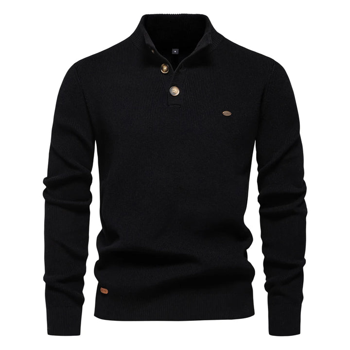 Men’s Mock Neck Button-Up Cotton Sweater – Casual Autumn & Winter Pullover