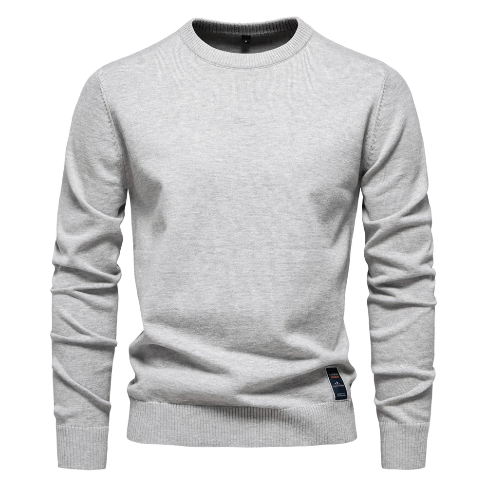 Men’s Solid Cotton Crew Neck Sweater – Casual Knitted Pullover