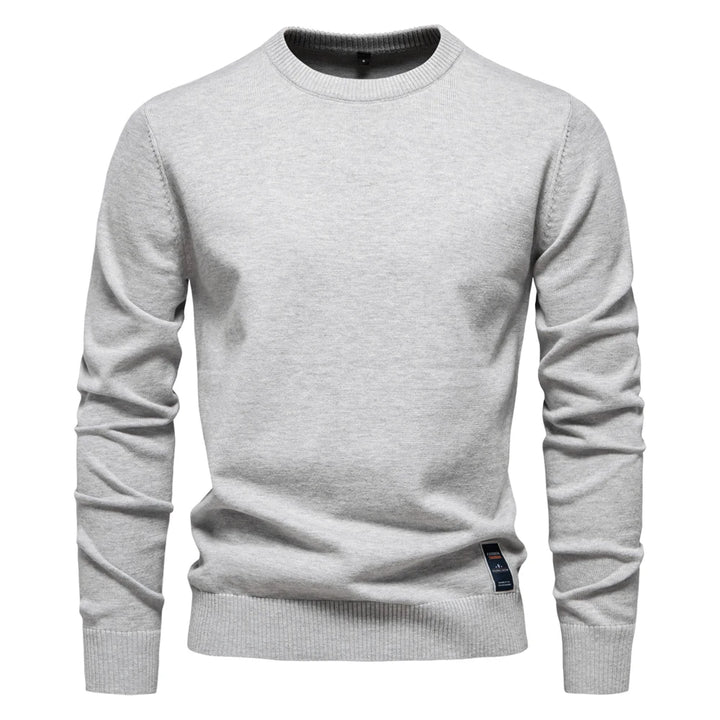 Men’s Solid Cotton Crew Neck Sweater – Casual Knitted Pullover