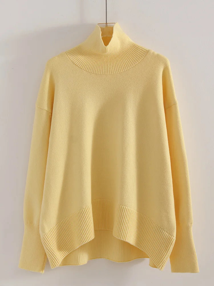 Women’s Oversized Brown Turtleneck Sweater – Thick Knit Pullover