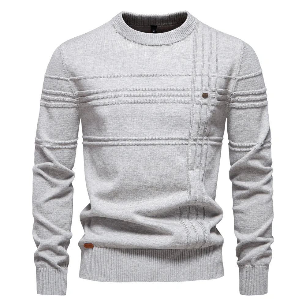 Men’s Striped Cotton Crewneck Sweater – Warm Autumn & Winter Pullover