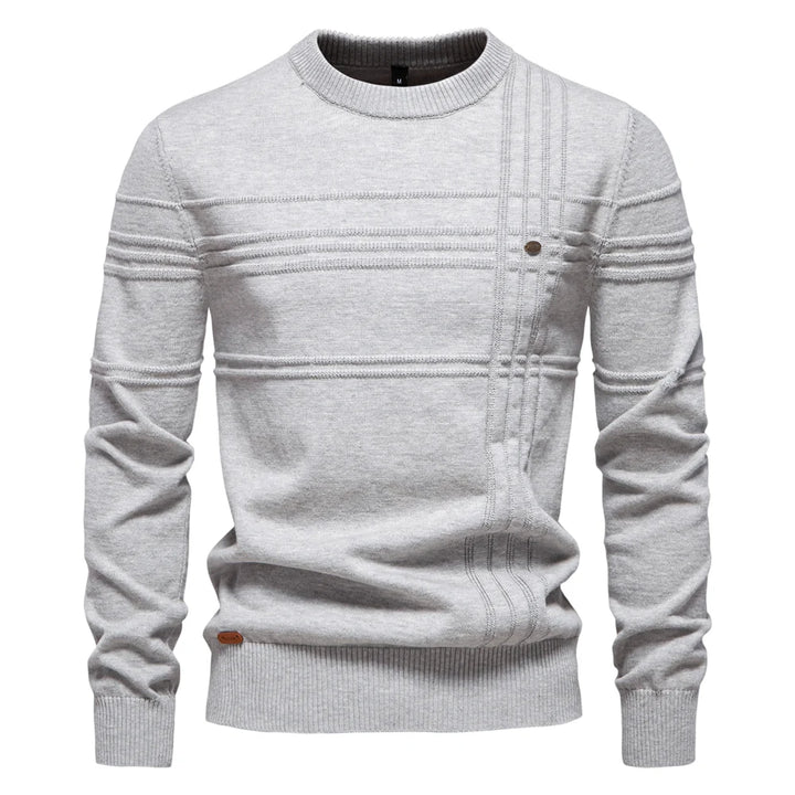 Men’s Striped Cotton Crewneck Sweater – Warm Autumn & Winter Pullover