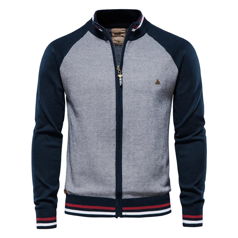Men’s Spliced Cotton Cardigan – High-Quality Streetwear Winter Sweater