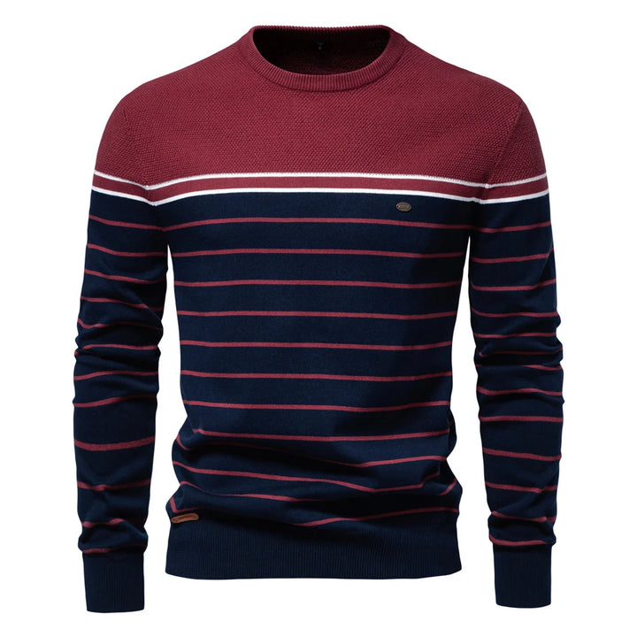 Men’s Striped Cotton O-Neck Sweater – Casual Autumn & Winter Pullover