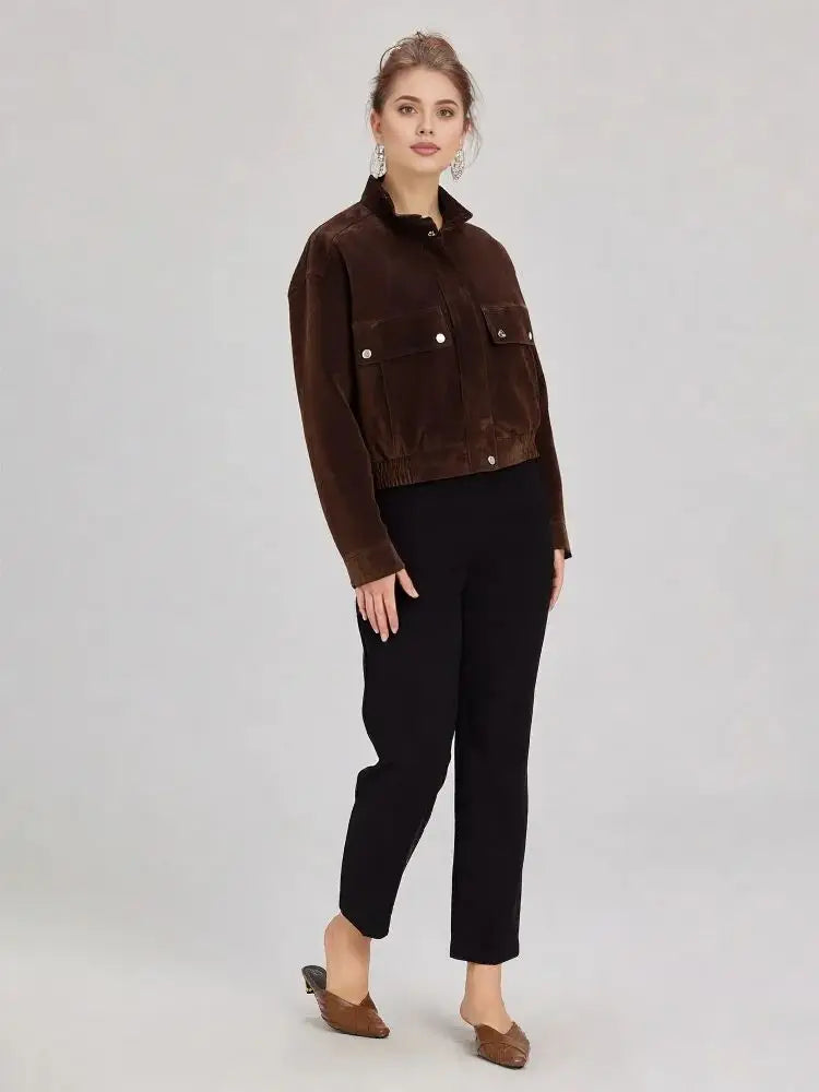 Women’s Faux Suede Crop Zipper Jacket