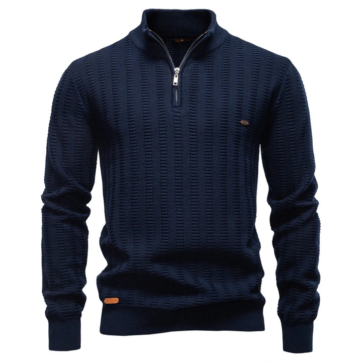 Men’s Luxury Striped Cotton Pullover – Thick Warm Crew Neck Sweater