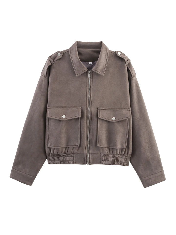 Women’s Cropped Faux Suede Jacket with Zipper