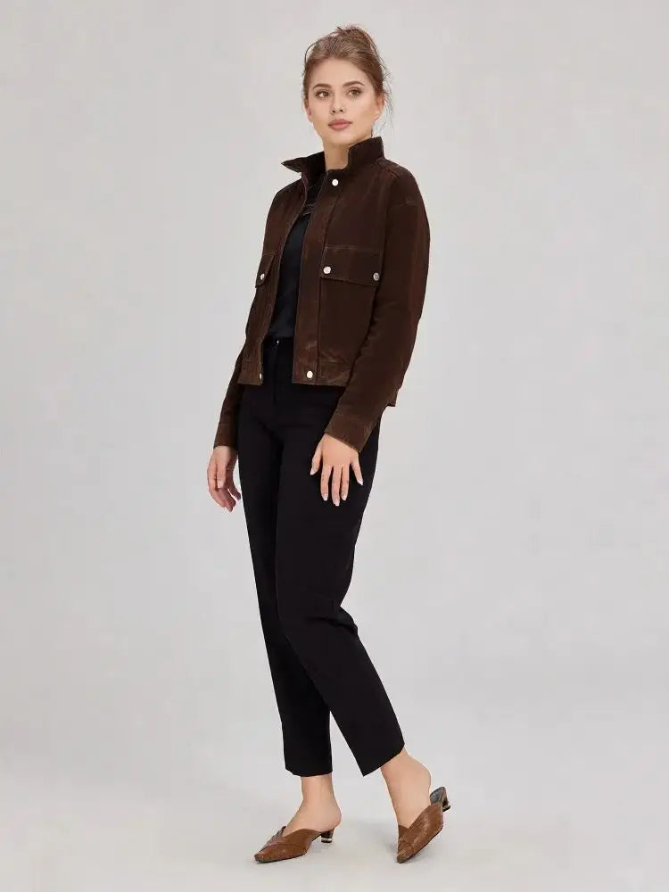 Women’s Faux Suede Crop Zipper Jacket