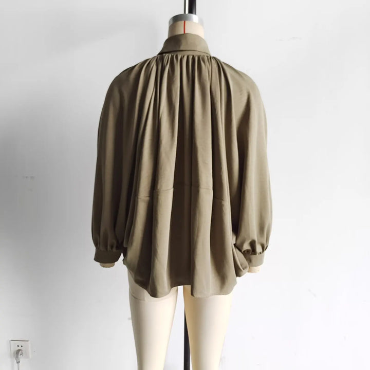 Women’s Oversized Bomber Jacket – Puff Sleeve Pleated Zipper Coat 2025 Streetwear