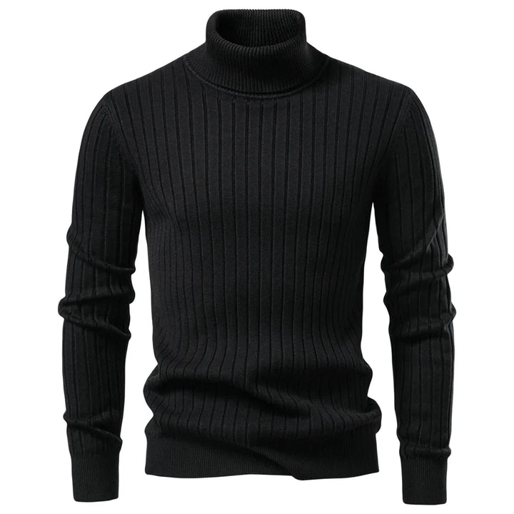 Men’s Turtleneck Sweater – Solid Color Striped Warm Knit Pullover