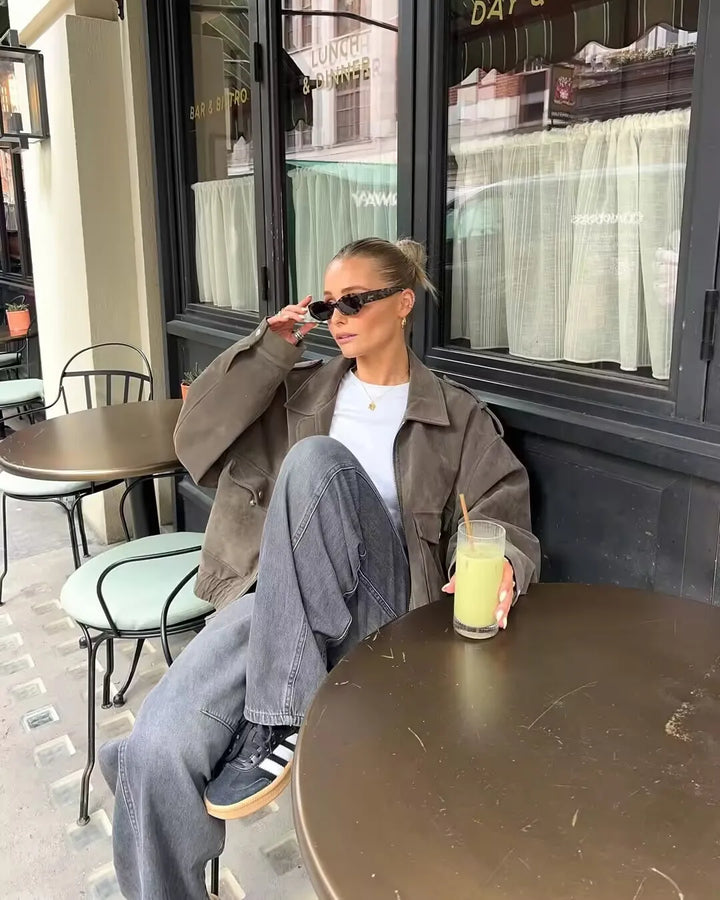 Women’s Cropped Faux Suede Jacket with Zipper