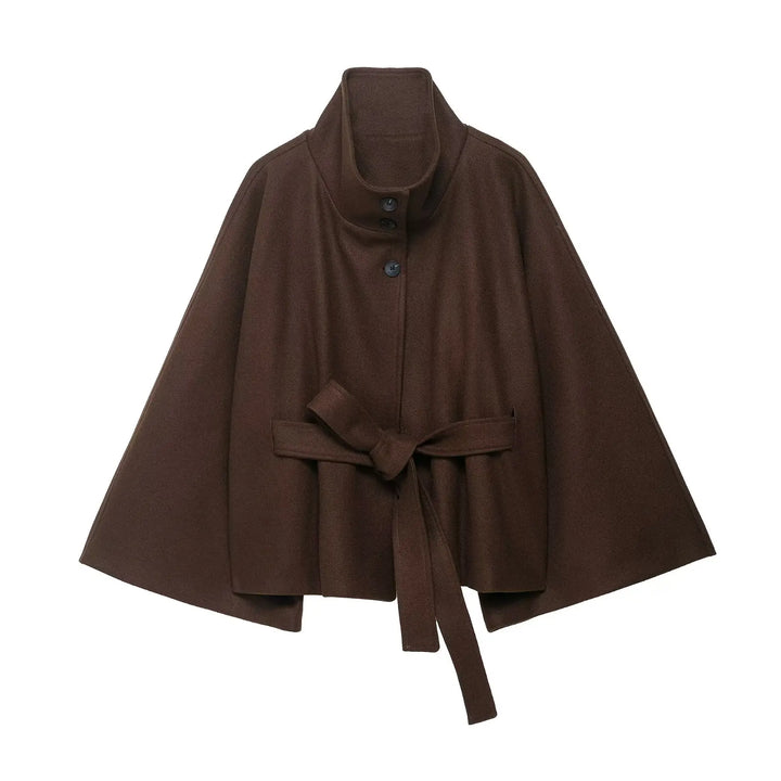 Women’s Stand Neck Faux Wool Cloak Coat