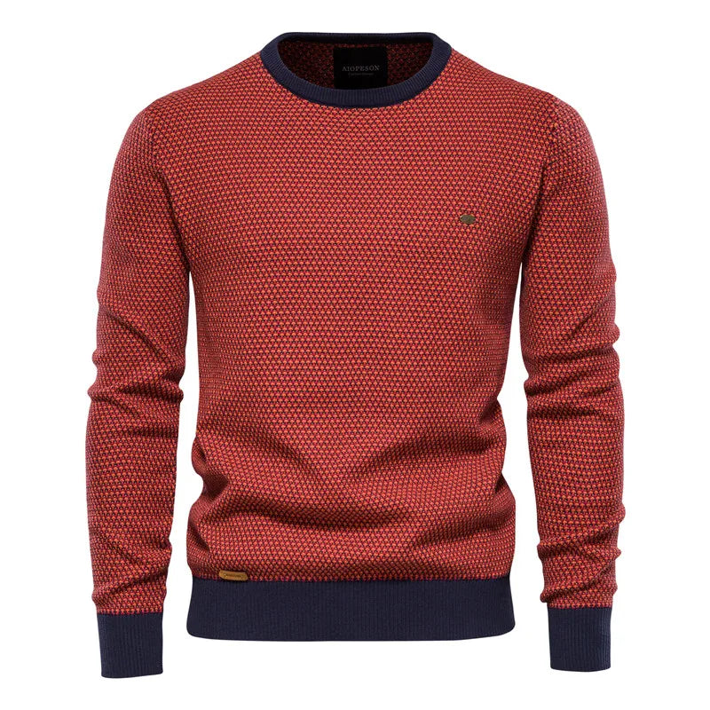 Men’s Cotton Spliced Pullover – Warm O-Neck Knitted Sweater