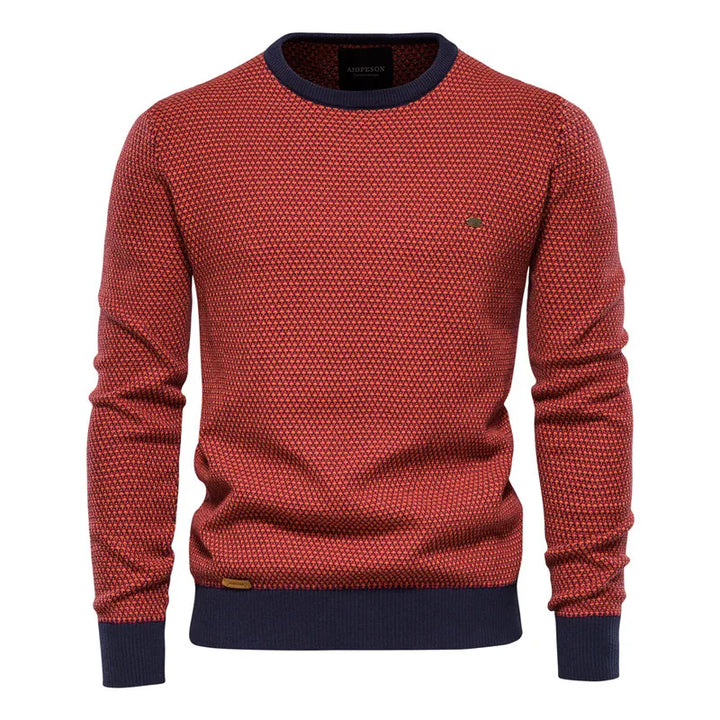 Men’s Cotton Spliced Pullover – Warm O-Neck Knitted Sweater