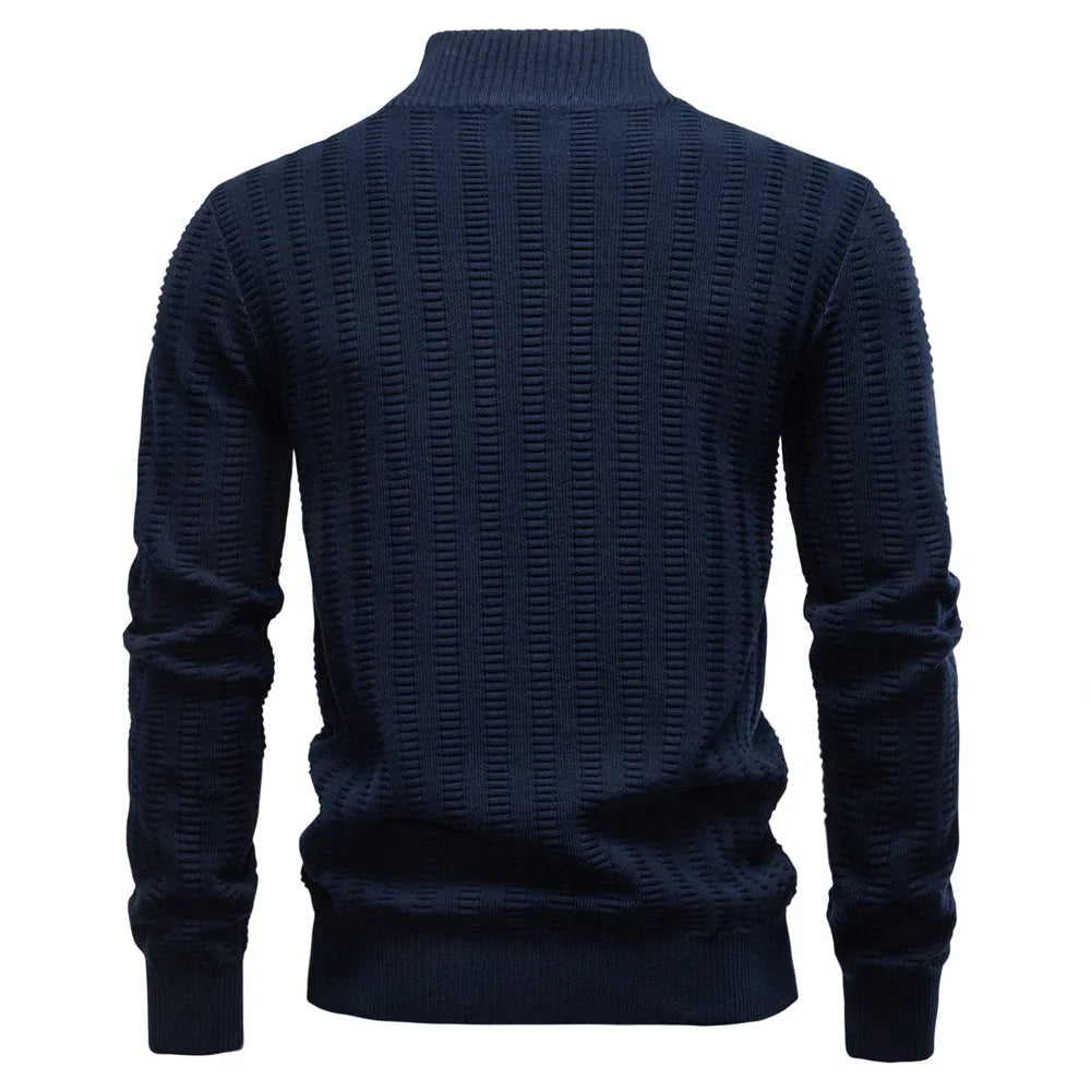 Men’s Luxury Striped Cotton Pullover – Thick Warm Crew Neck Sweater