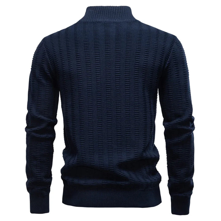 Men’s Luxury Striped Cotton Pullover – Thick Warm Crew Neck Sweater