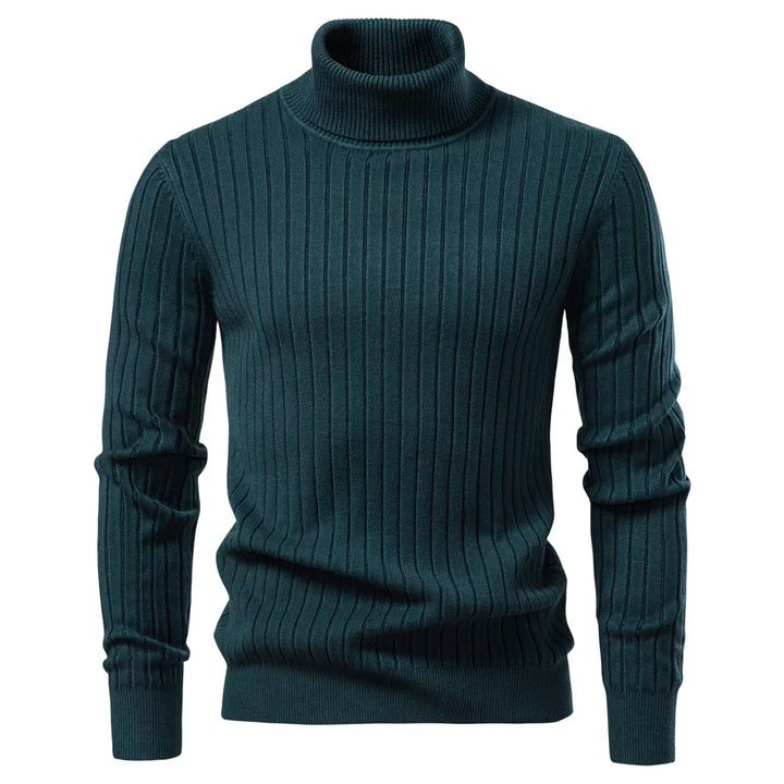 Men’s Turtleneck Sweater – Solid Color Striped Warm Knit Pullover