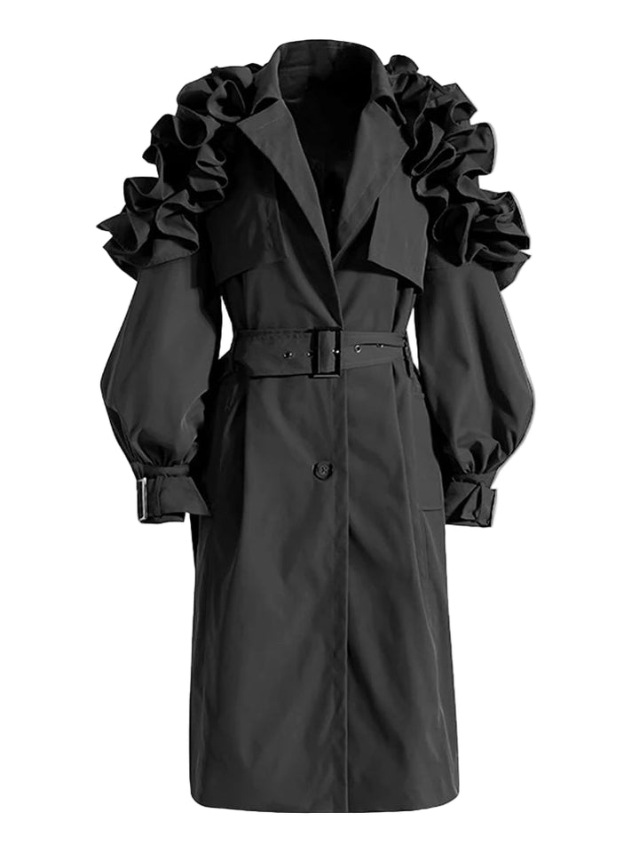 Women’s Long Trench Coat – Black/Khaki