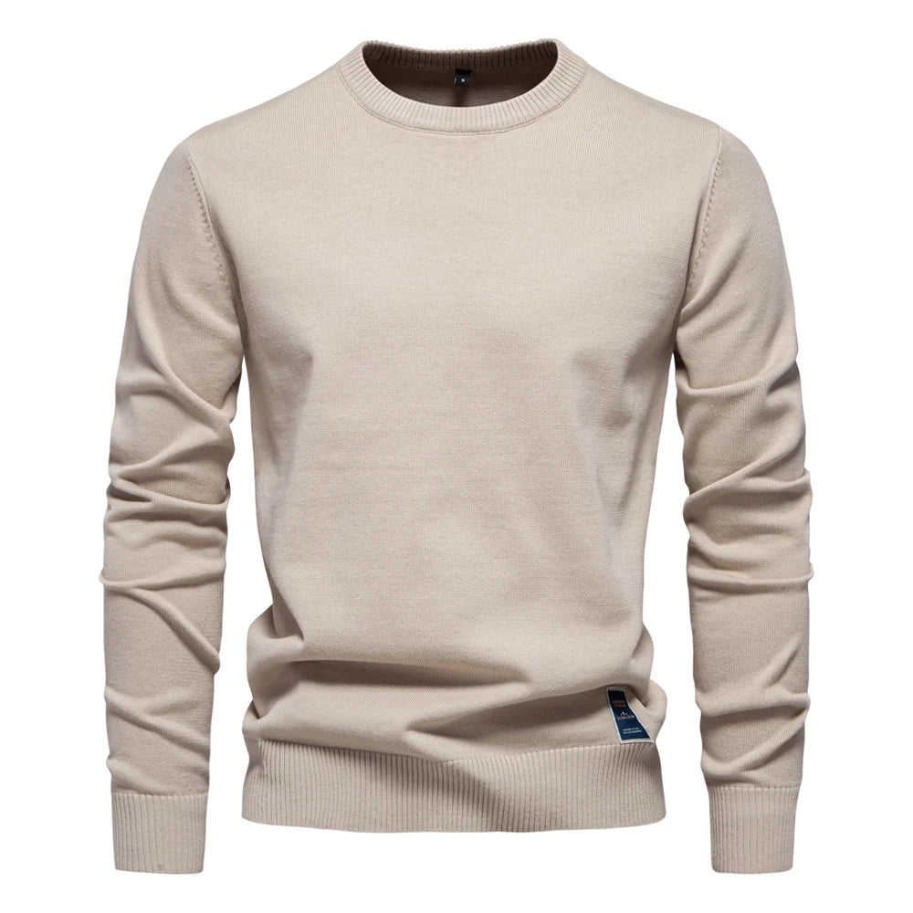 Men’s Solid Cotton Crew Neck Sweater – Casual Knitted Pullover