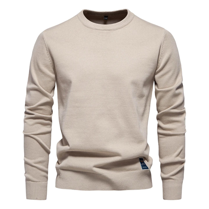 Men’s Solid Cotton Crew Neck Sweater – Casual Knitted Pullover
