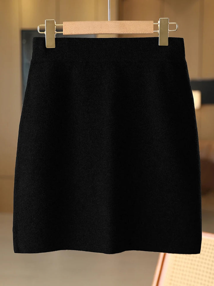 Women’s Wool Mini Skirt – 100% Merino Wool Knitted Office Dress