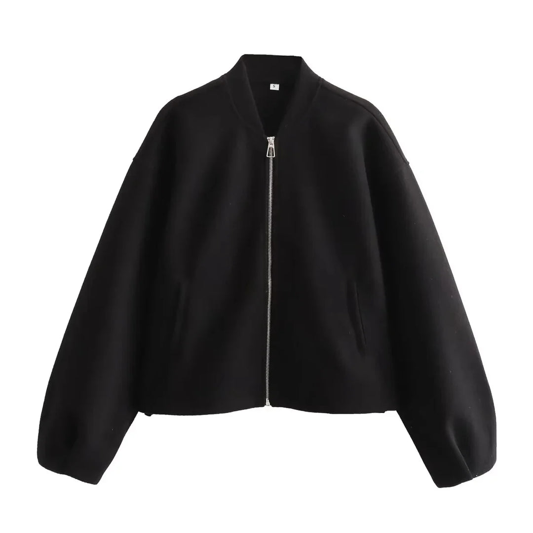 Women’s Autumn Winter Bomber Jacket – Soft Short Zipper Coat with Stand-Up Collar