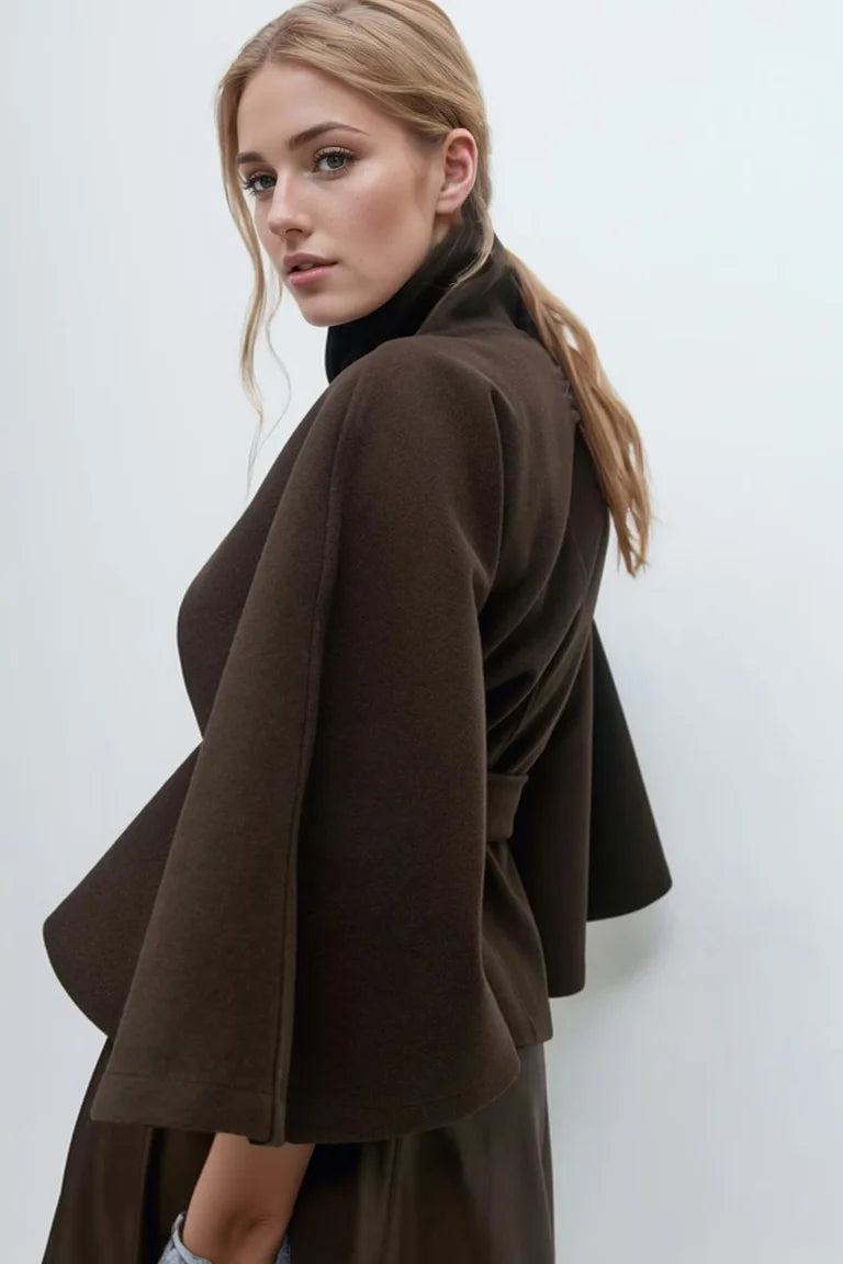 Women’s Stand Neck Faux Wool Cloak Coat