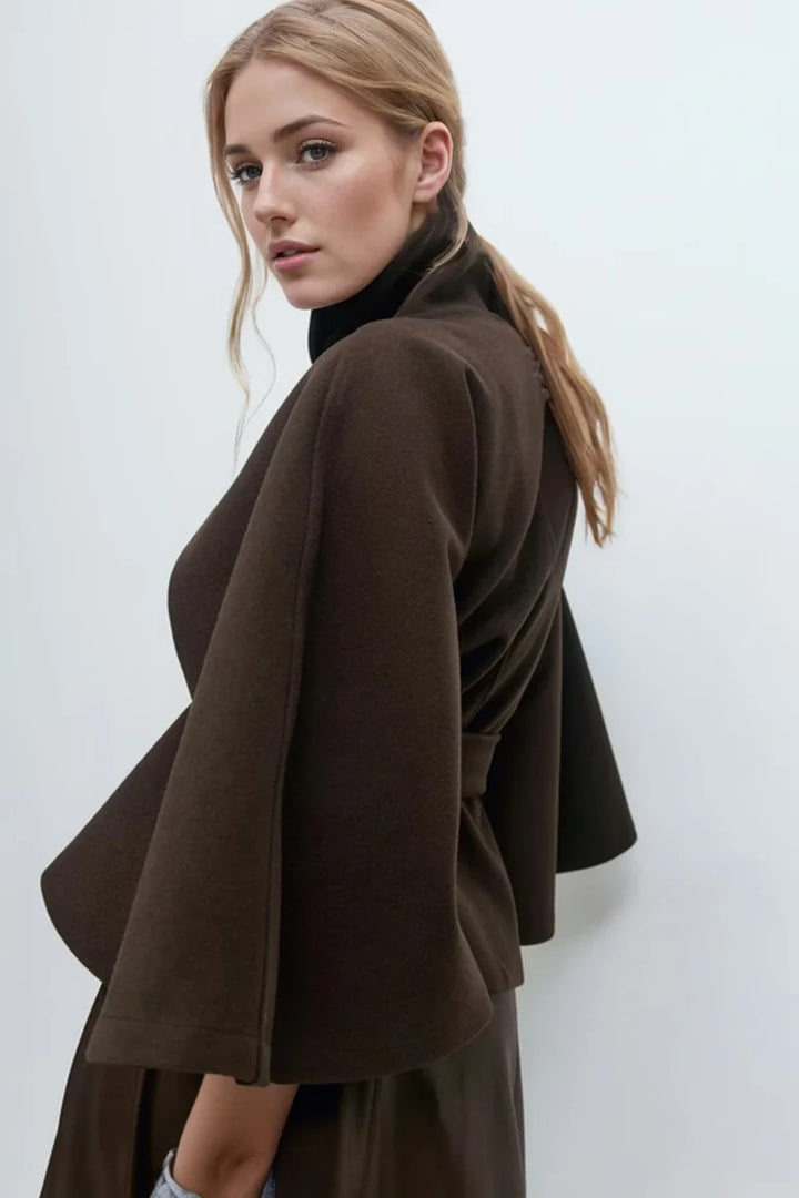 Women’s Stand Neck Faux Wool Cloak Coat