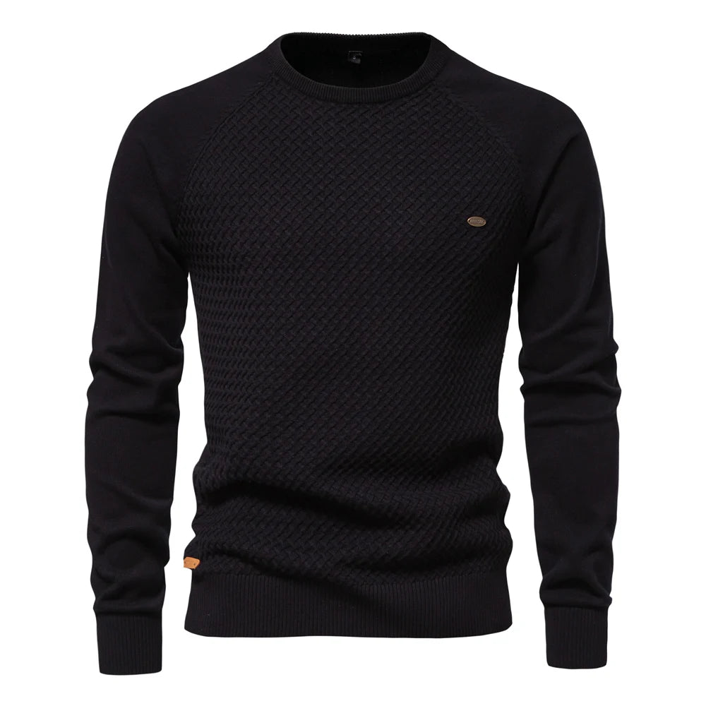 Men’s Geometric Cotton Crew Neck Sweater – Casual & Business Pullover