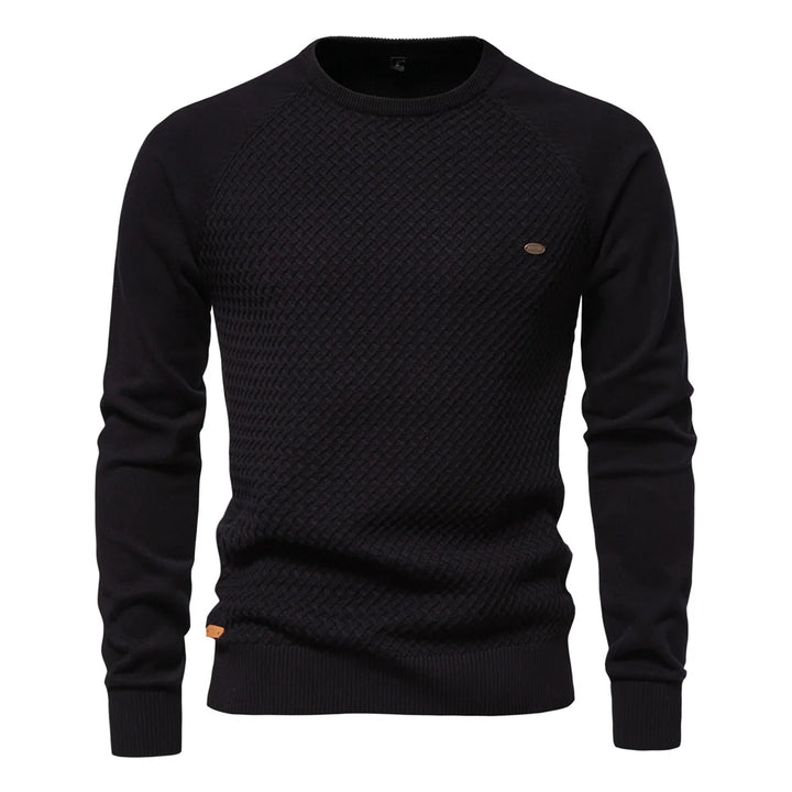 Men’s Geometric Cotton Crew Neck Sweater – Casual & Business Pullover