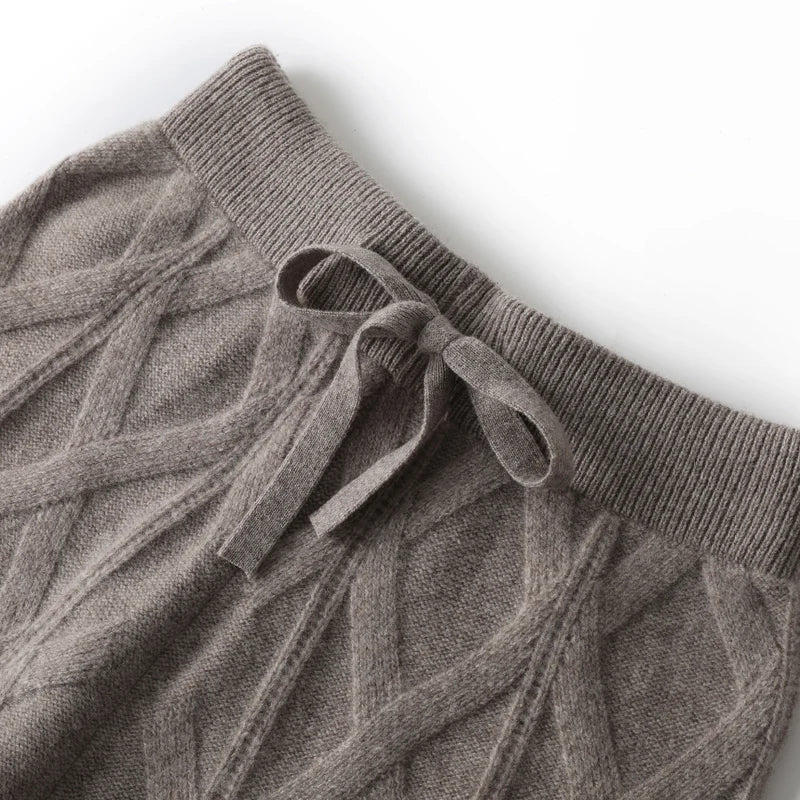 Women’s 100% Merino Wool Wide Leg Jacquard Pants