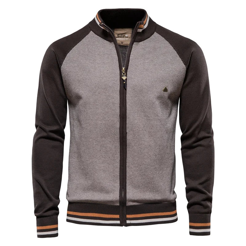 Men’s Spliced Cotton Cardigan – High-Quality Streetwear Winter Sweater
