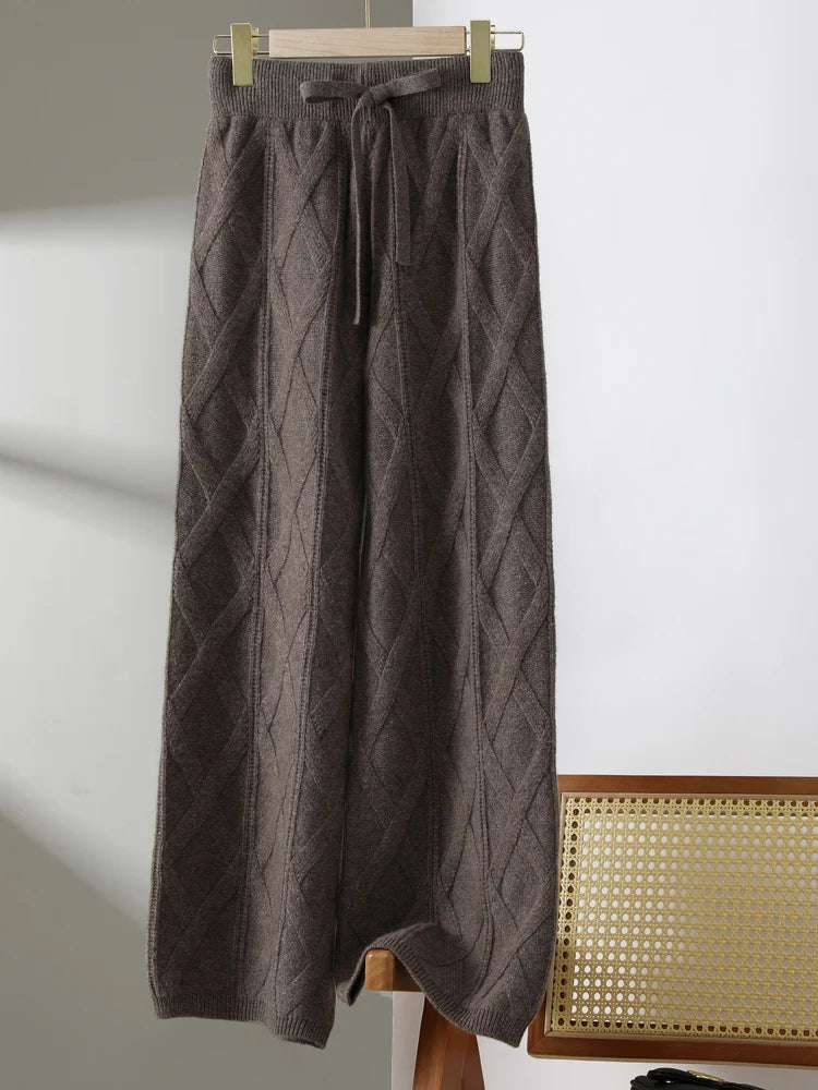 Women’s 100% Merino Wool Wide Leg Jacquard Pants