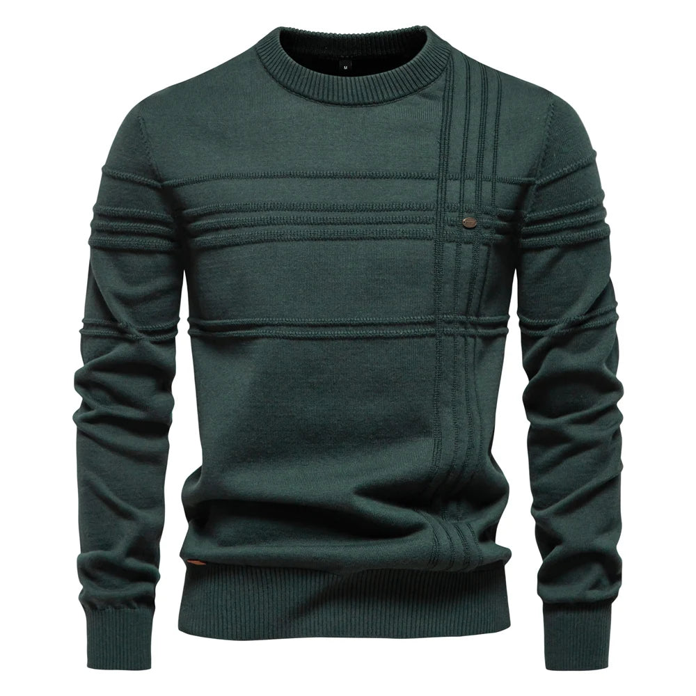 Men’s Striped Cotton Crewneck Sweater – Warm Autumn & Winter Pullover