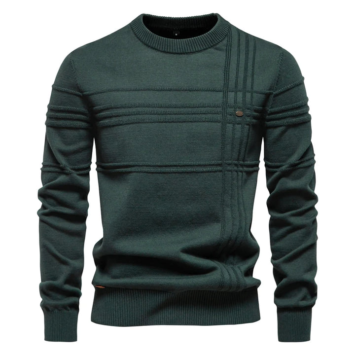 Men’s Striped Cotton Crewneck Sweater – Warm Autumn & Winter Pullover