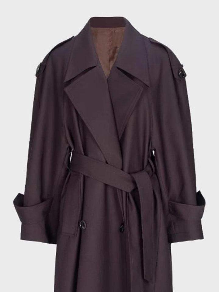 Khaki & Dark Purple Oversized Trench Coat for Women