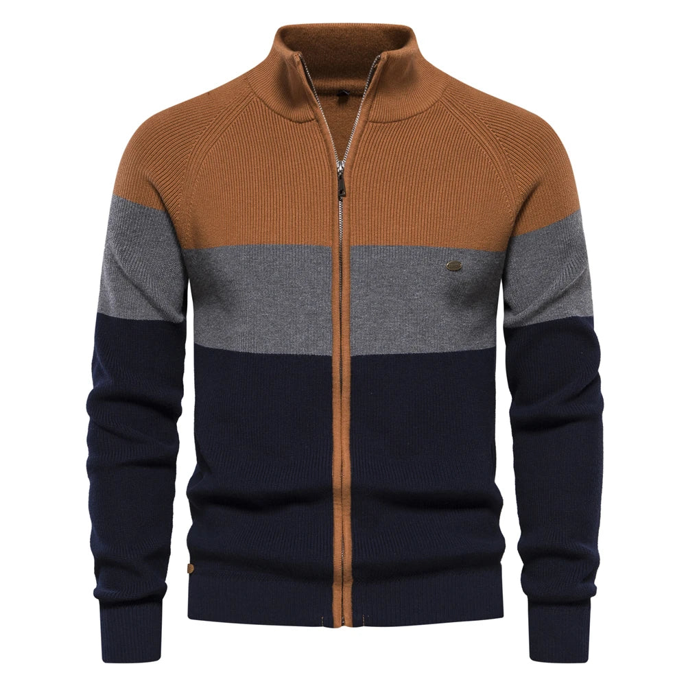 Men’s Patchwork Zipper Cardigan – Cotton Autumn & Winter Sweater