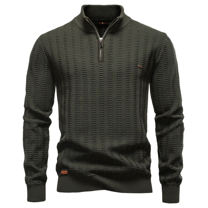 Men’s Luxury Striped Cotton Pullover – Thick Warm Crew Neck Sweater