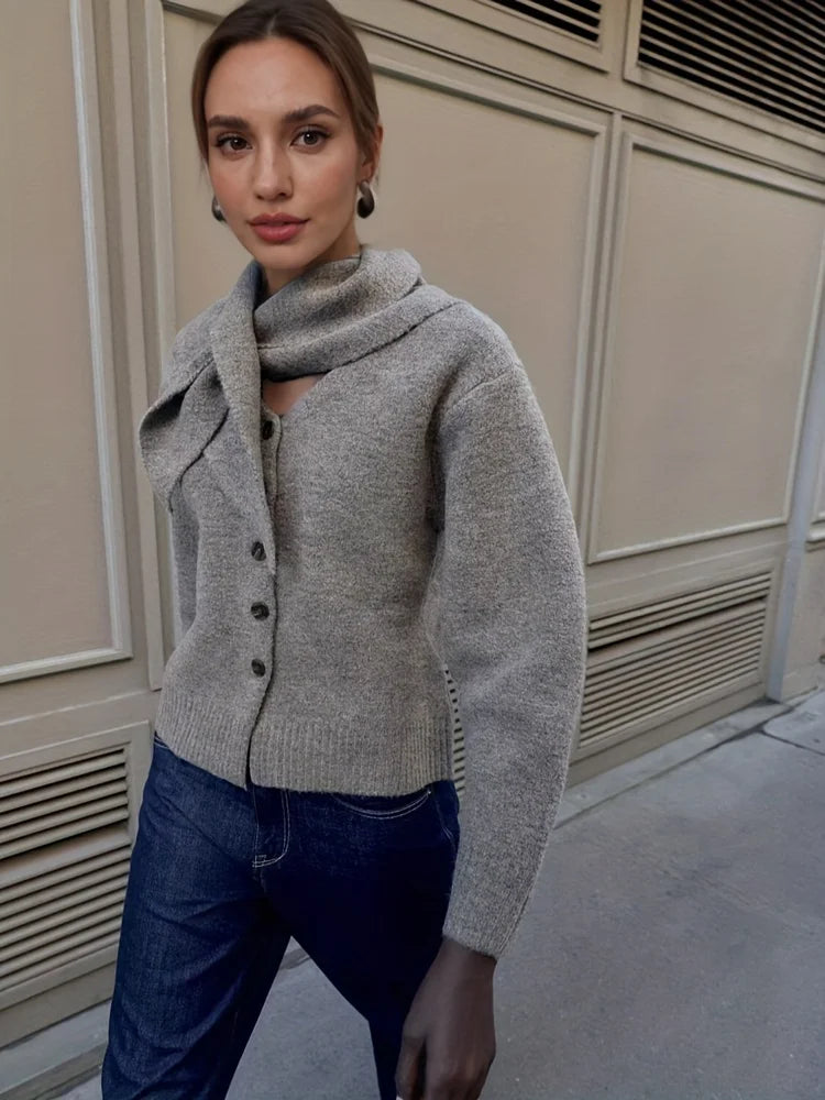 Women’s Knit Cardigan with Scarf Detail