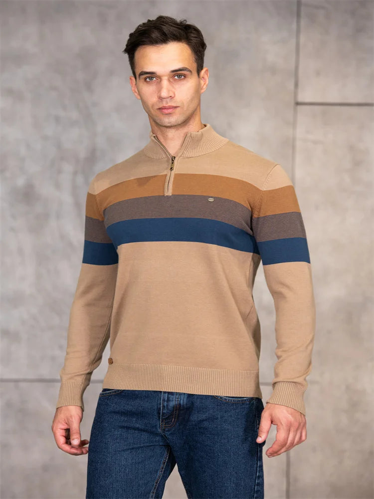 Men’s Patchwork Cotton Zipper Sweater