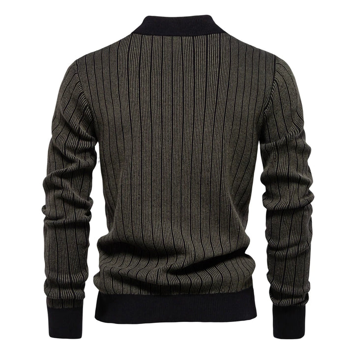 Men’s Striped Cotton Mock Neck Sweater – Warm Autumn & Winter Pullover
