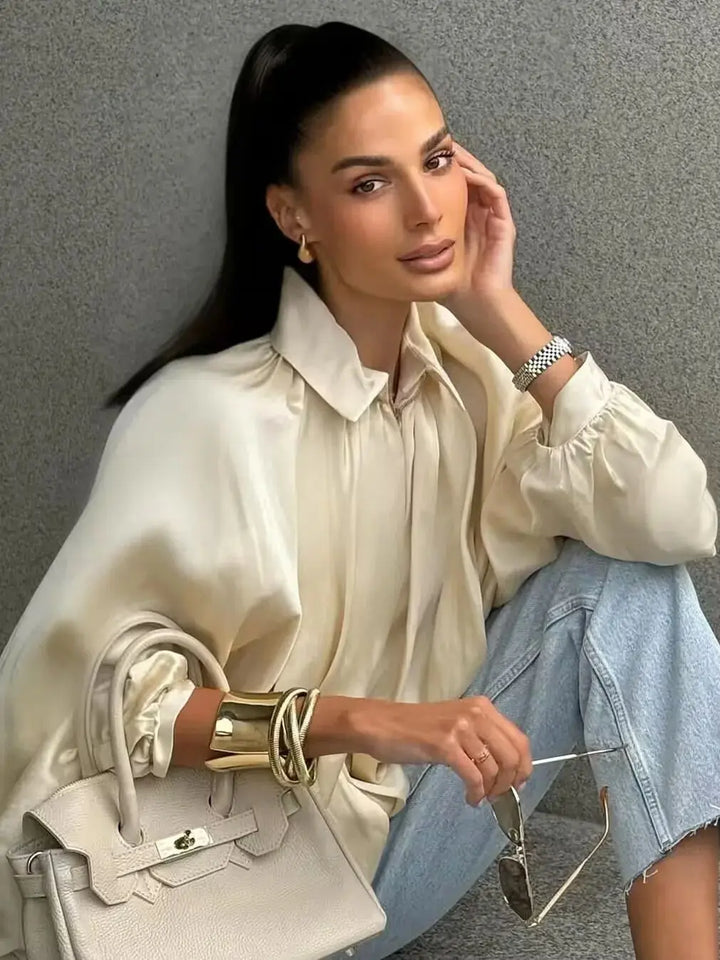 Women’s Oversized Bomber Jacket – Puff Sleeve Pleated Zipper Coat 2025 Streetwear