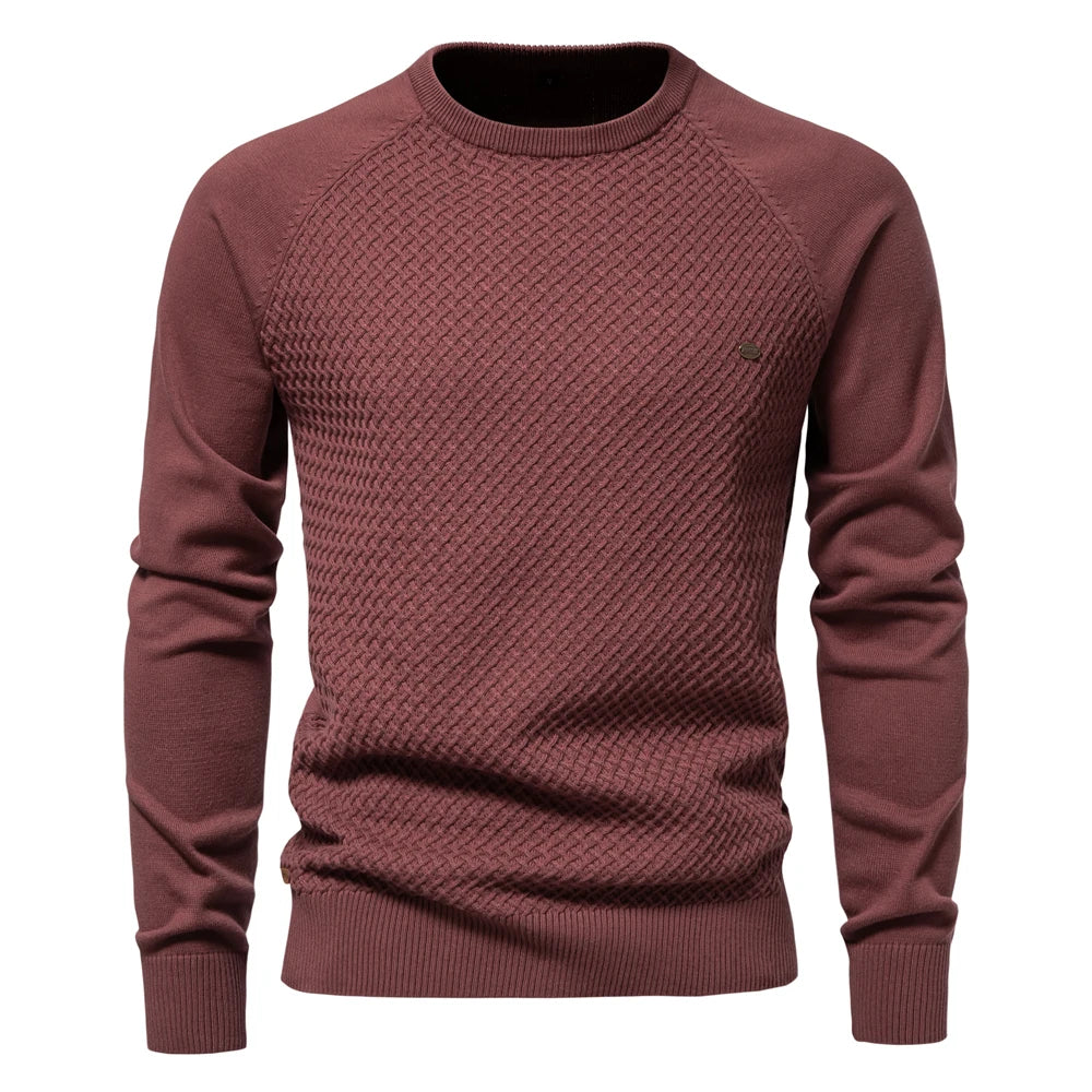Men’s Geometric Cotton Crew Neck Sweater – Casual & Business Pullover