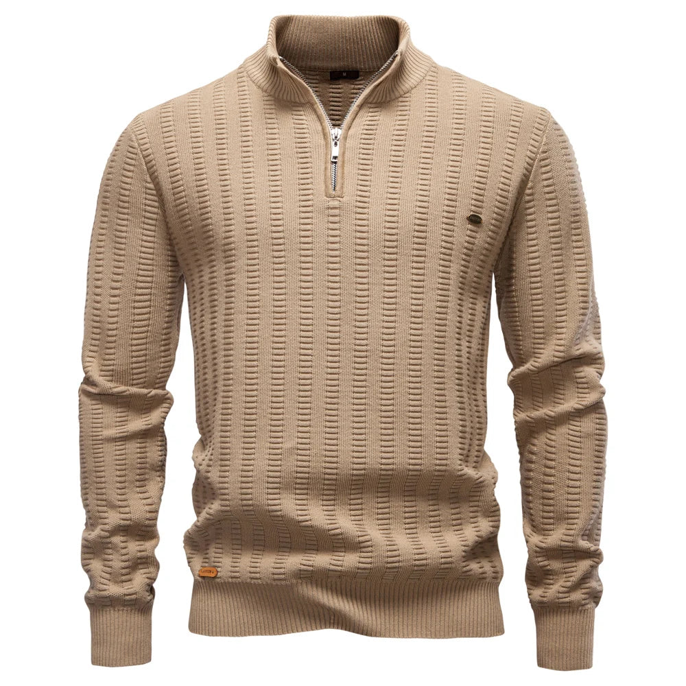 Men’s Luxury Striped Cotton Pullover – Thick Warm Crew Neck Sweater