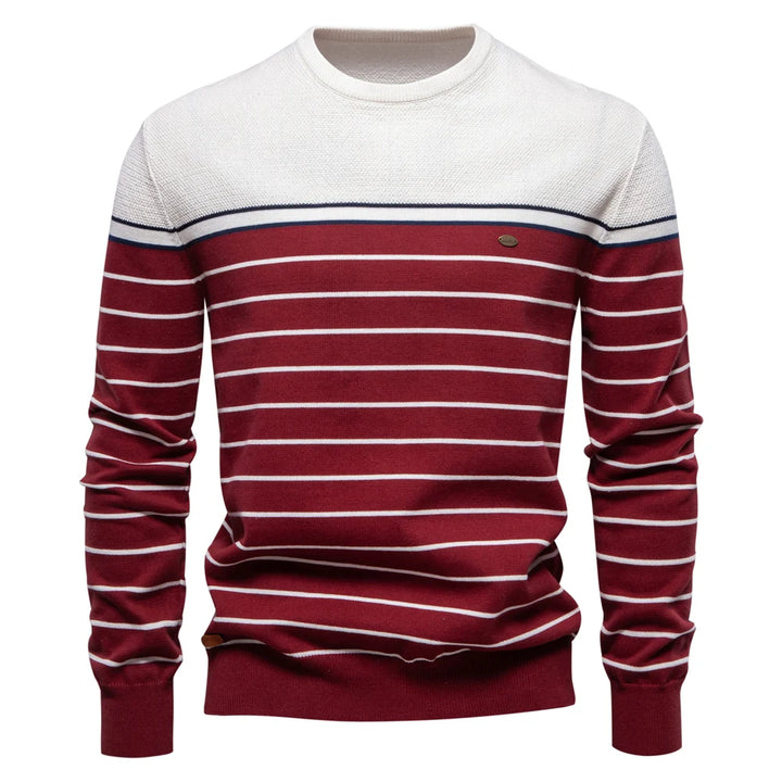 Men’s Striped Cotton O-Neck Sweater – Casual Autumn & Winter Pullover